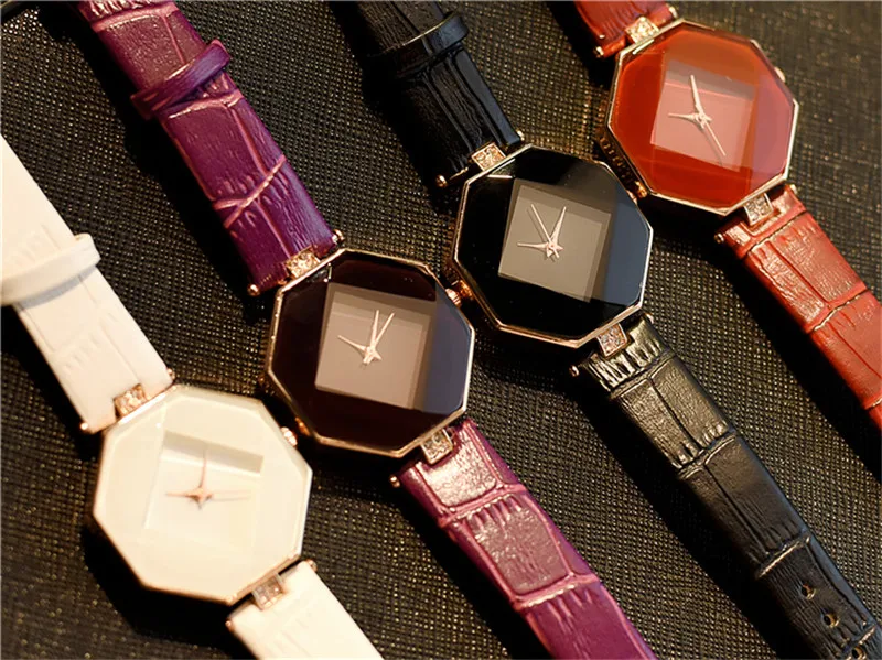 Высокое качество 2019 Новый 5 цветов ювелирные часы Мода подарок стол для женщин часы драгоценный камень с черной геометрией кварцевые