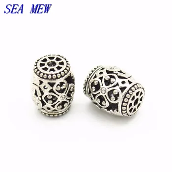 

SEA MEW 10 PCS 12*15mm Raw Brass Antique Silver Color Hollow Spacer Beads DIY Barrel Bead For Jewelry Making