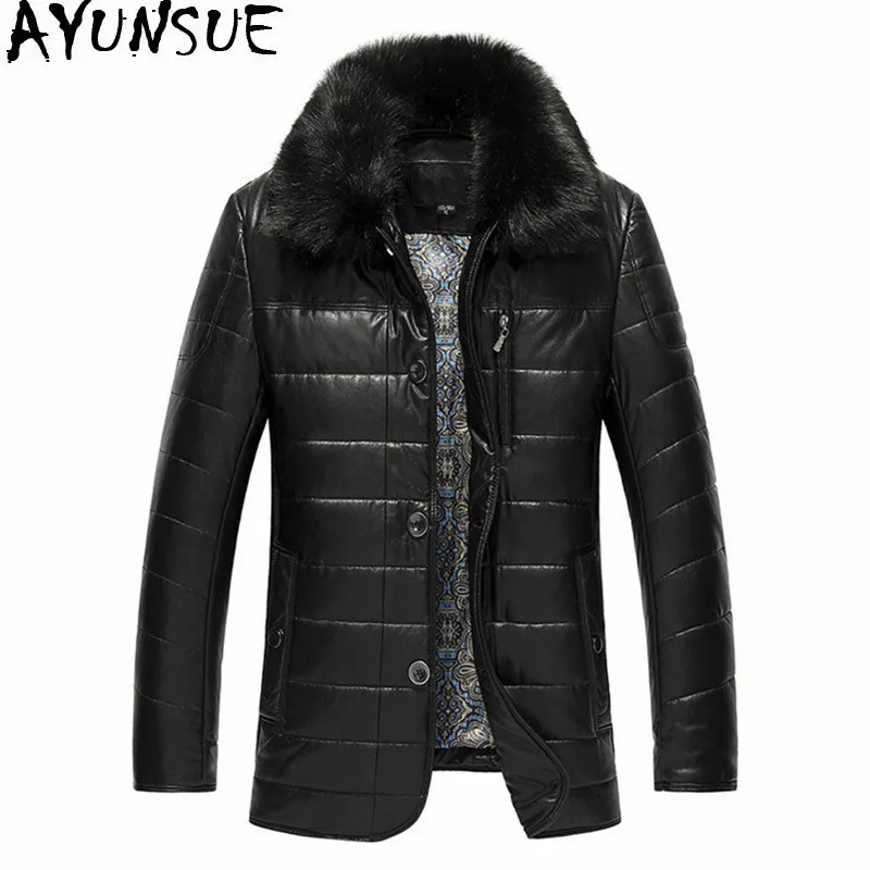 

AYUNSUE Men's Winter Jacket Raccoon Fur Collar Man Coat Mens Jackets Waterproof Jacket Men Leather Coat 9XL Abrigo Hombre WXF452