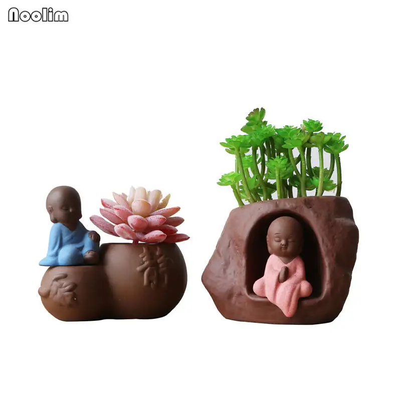 

NOOLIM Creative Tea Pet Pottery Small Monk Cute Zen Succulents Plants Pot Ceramic Flower Hydroponic Vase Desktop Ornaments