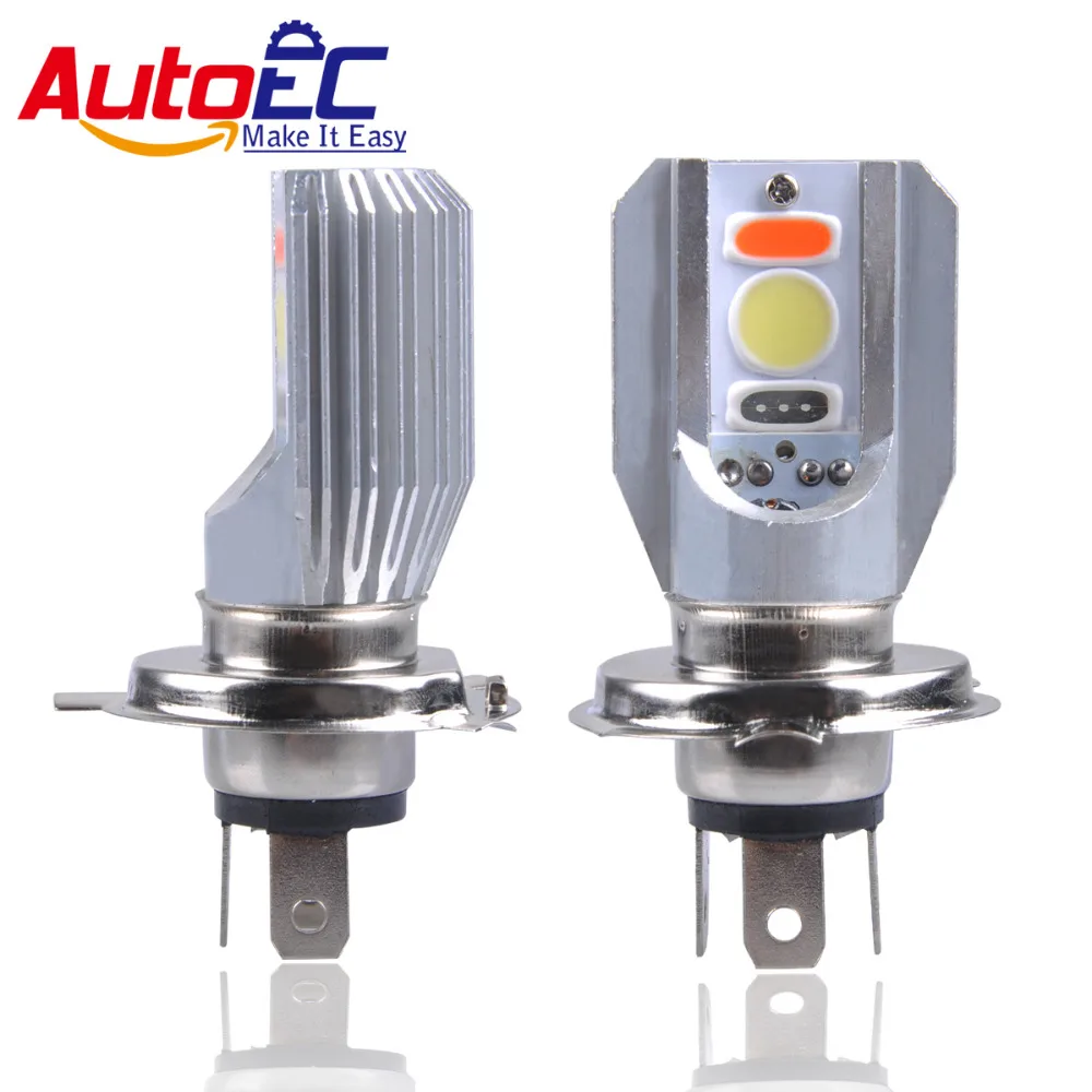 AutoEC H4 Led Cob Motorcycle Strobe Headlight with High Low Beam DC12V White Red Blue all in one