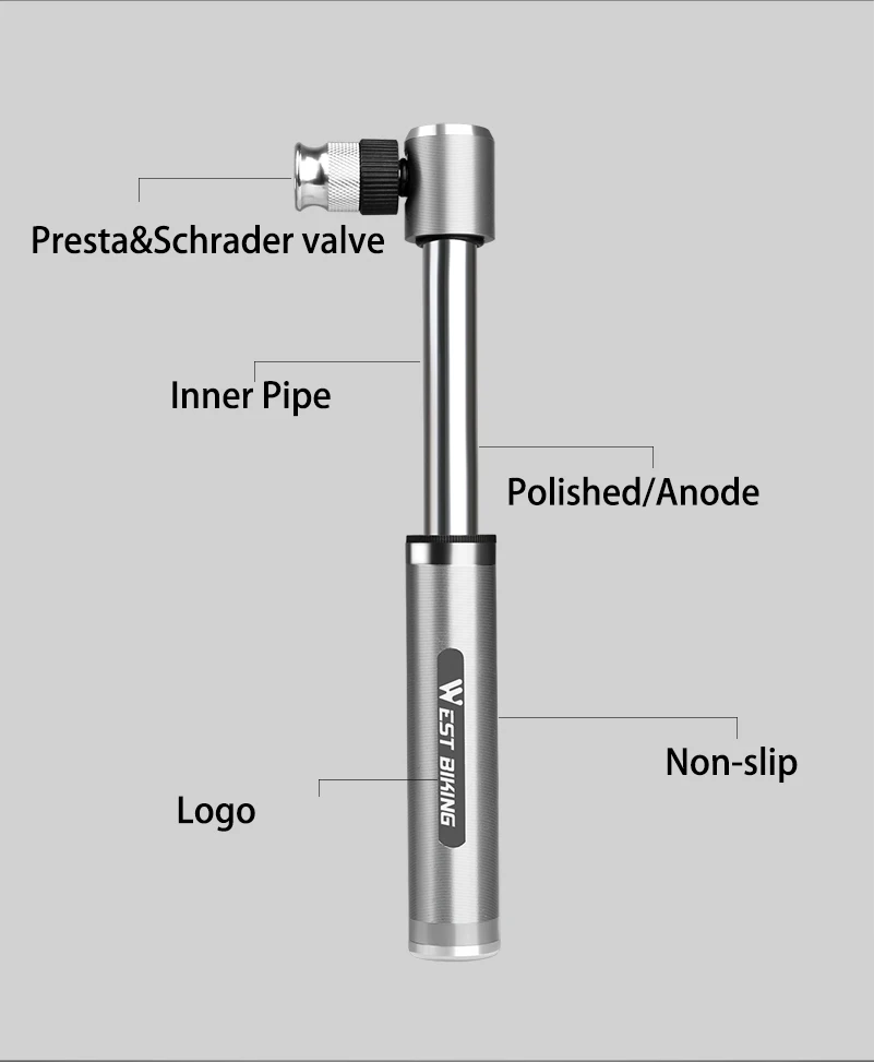 WEST BIKING мини портативный велосипедный воздушный насос из алюминиевого сплава, насос для велосипедных шин, супер светильник, аксессуары для горного велосипеда, велосипедный насос