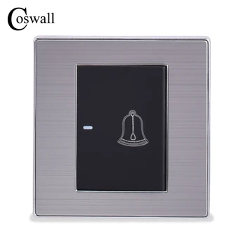 

COSWALL 1 Gang Luxury Doorbell Switch Push Button Wall Switch Interruptor Brushed Silver Panel Power Conmutador 10A AC 110~250V