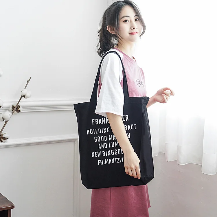 

Black Introduction Original Alphabet Simple canvas single shoulder bag eco-friendly shopping bag large capacity high quality bag