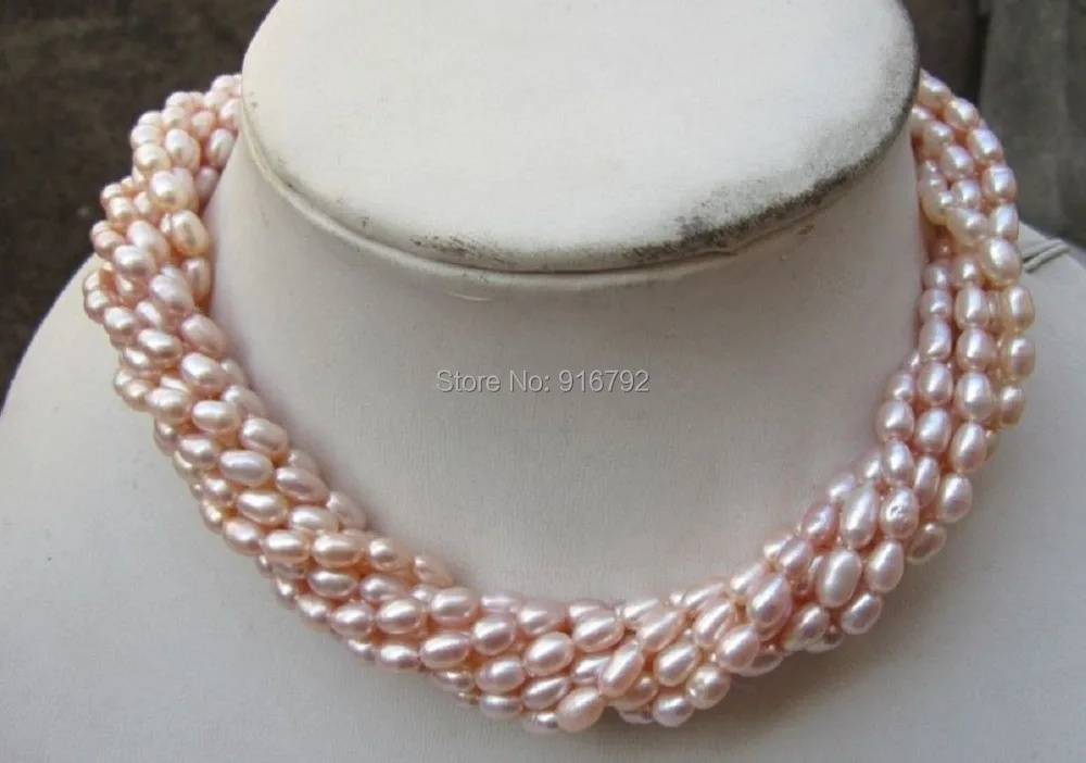 

Wholesale>>>vgenuine beauty 8 strands south sea pink seed pearl twisted necklace 18