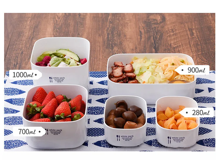 Бытовые белый хранения коробка для завтрака пригодная для использования в микроволновке печи доступны пластик холодильник фрукты овощи салат ящики для хранения
