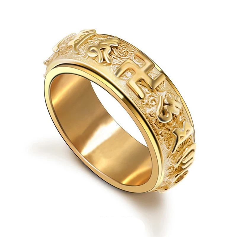 

BOEYCJR Buddhism Mantra Runes Rotatable Titanium Steel Men Rings Da Bei Zhou Fashion Jewelry Metal Alloy Finger Rings for Men