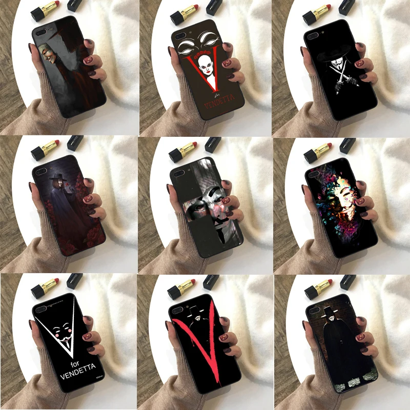 V для Vendetta черный мягкий Силиконовый ТПУ чехол телефона iphone 4S 5C 6 6S 7 8 Plus 5S 5 SE X XR XS Max