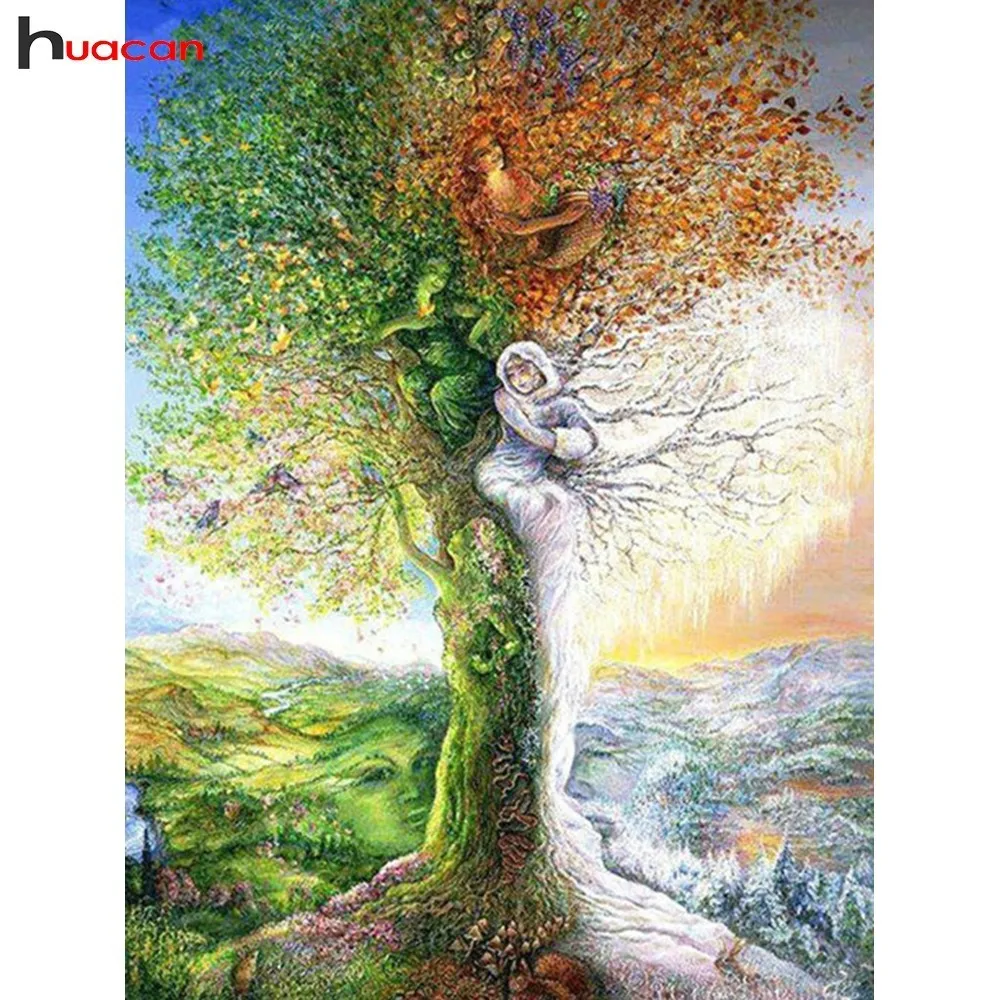 

HUACAN Diamond Painting Full Square Scenic Tree Diamond Embroidery Cross Stitch People Diamond Mosaic Set Picture Of Rhinestones