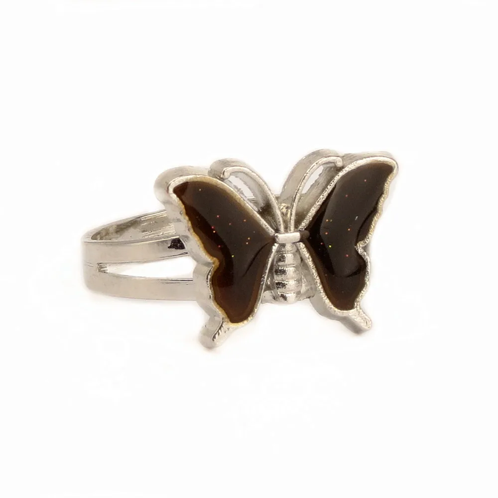 Vintage Butterfly Glitter Powder Adjustable Size Mood Ring Unique Temperature Control Color Animal Rings Fashion Female Jewelry finger ring adjustable rings color change ring badminton t shirt