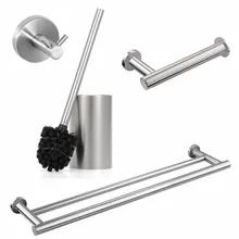 

2017 Wholesale New Nikel Brushed 304 SUS Stainless Steel Robe Hook Towel Bar Rail Toilet Brush Holder Bathroom Accessory Sets