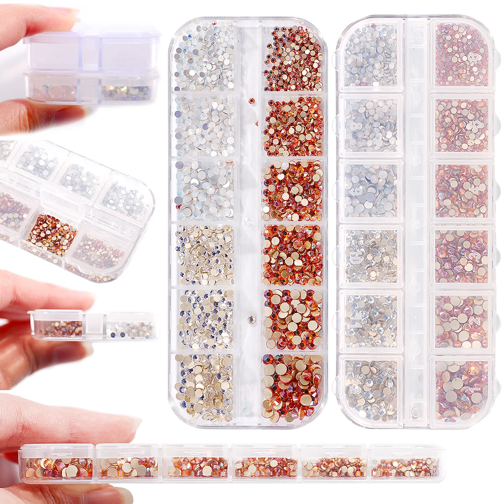 1 коробка стеклянные стразы для ногтей разных размеров AB Кристальные Стразы 3D очаровательные драгоценные камни DIY маникюр украшения для ногтей