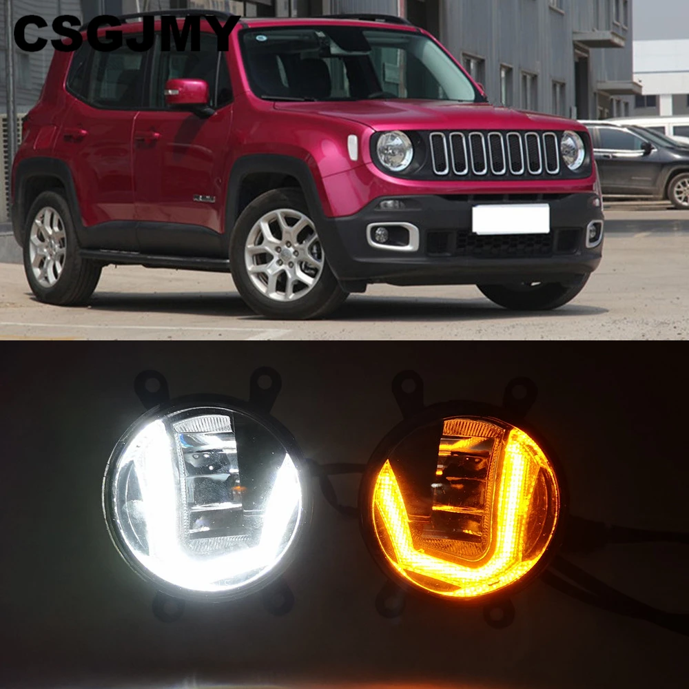 3 в 1 функции авто светодиодный для Jeep Renegade DRL Дневной светильник автомобиля проектор противотуманная фара с желтым сигналом