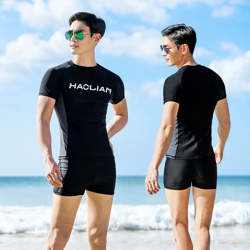 

YK18 Bodybuilding Professional Men Swimsuit Beach Sunscreen Surf Swimwear Diving Suits Quick Dry Swim Shirt Trunk Bikinis Set