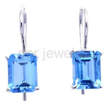 Серьги-капли с натуральным голубым топазом,, Стерлинговое Серебро 925 пробы, изысканные синие драгоценные камни для мужчин или женщин, 3.4ct* 2 шт, драгоценный камень#16080534