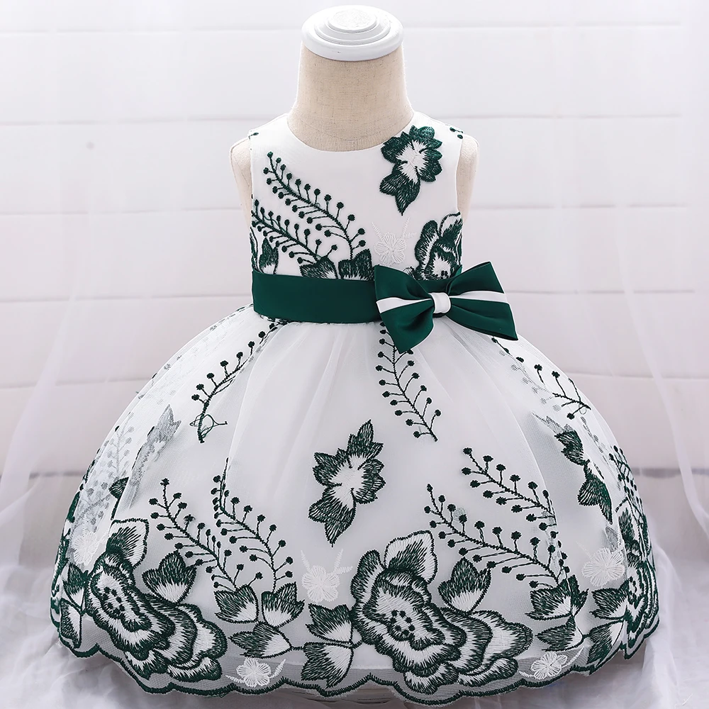 Праздничное платье-пачка с цветочной вышивкой и бантом для девочек; милые платья для малышей; детское платье принцессы с цветочным рисунком для дня рождения, крещения; L1907XZ