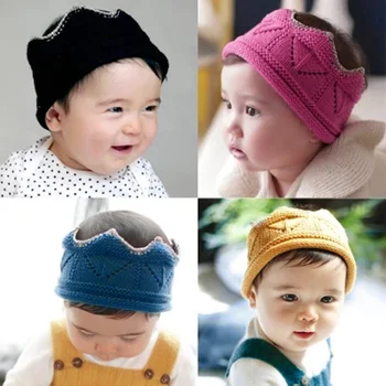 

Cute Crown Shape Baby Knitted Headband Cap Autumn Winter Baby Boys Girls Hair Decoration Accessories Headwear Warm Knitting Hat