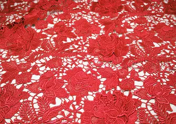 

red color crochet water soluble venise lace fabric with 3D floral, guipure lace fabric, african lace fabric one yard