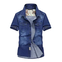 Новое поступление, джинсовая рубашка, мужские рубашки, летняя рубашка с короткими рукавами, Camisa, с коротким рукавом, Cago, мужские рубашки, vestir Homme, S-4XL