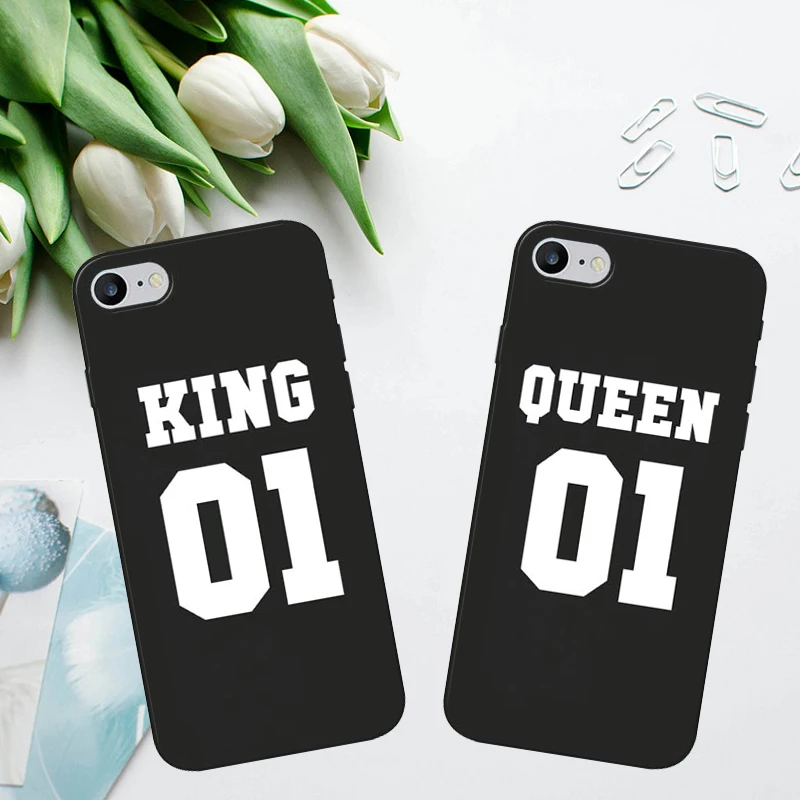 

Fashion Luxury Crown King Queen Soft TPU Black Covers For iPhone 7Plus 7 6 XR XS MAX 6Plus 8 8plus X Coque Fundas
