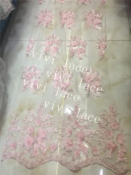 

5yards htt001-2 new arrive 3d pearls chiffon light pink good quality nice luxury polyestor tulle mesh lace for sawing/ wedding