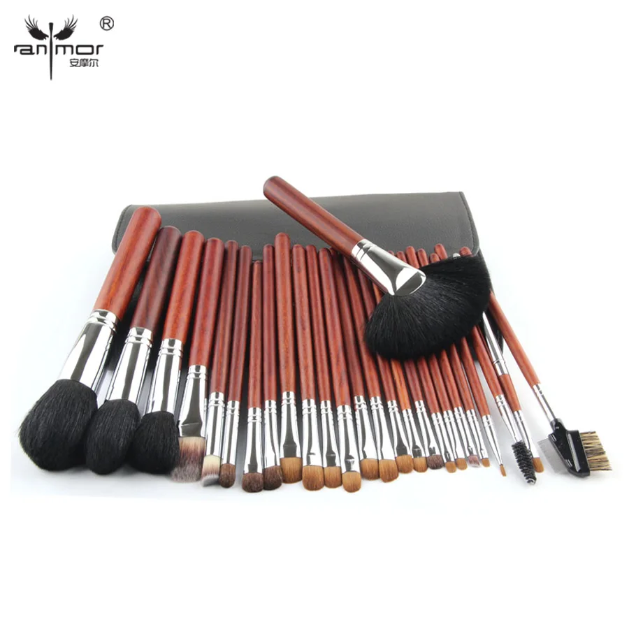 

Top Quality Copper Ferrule Makeup Brushes 26 pcs Professional Makeup Brush Set Black Pinceaux Maquillage With Leather Bag Q02