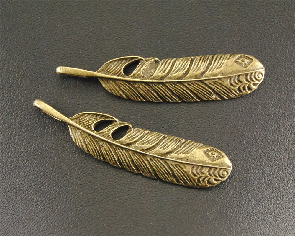 

8pcs Antique Bronze Feather Charm Pendant DIY Necklace Charm Bracelet Bangle Jewelry 10x49mm A1345
