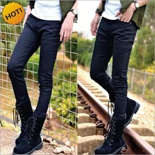 Hot Style Boys Slim Fit Jeans Teenagers Thin Denim Solid Casual Cheap Black Bottoms Cuffed Strech Handsome Harem Pants 28-34
