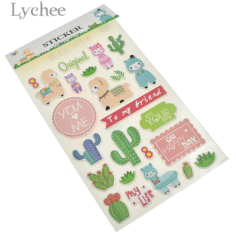 

Lychee Alpaca Cactus Pattern Stickers Kawaii Cartoon Decals DIY Scrapbooking Album Sticker Decoration