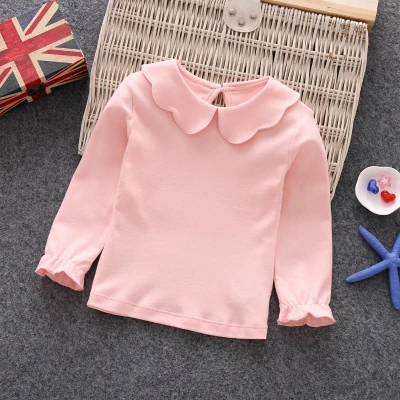 

infants girls t-shirts long sleeve spring &autumn peter pan collar princess cotton female children clothes kids tops