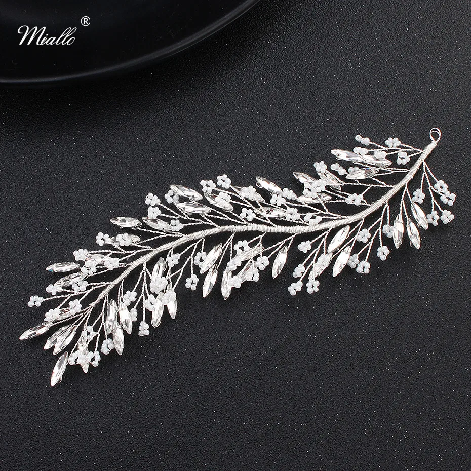 

Miallo Pearl Crystal Floral Women Headband Wedding Hair Accessories Handmade Hair Vine Band Bridal Wedding Ladies Hair Jewelry
