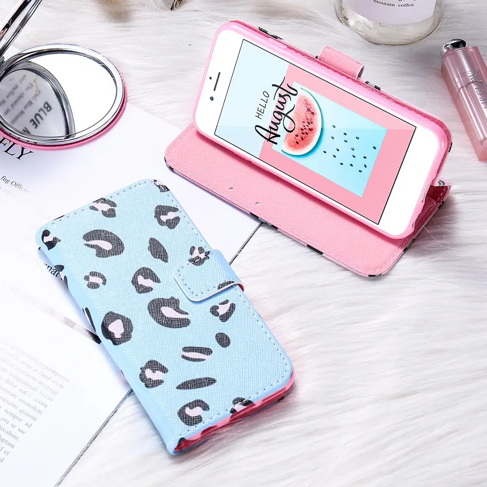 Кожаный флип чехол KISSCASE для Samsung S10 S10E Plus S7 S8 S9 леопардовый кошелек Note8 9 A8 A9
