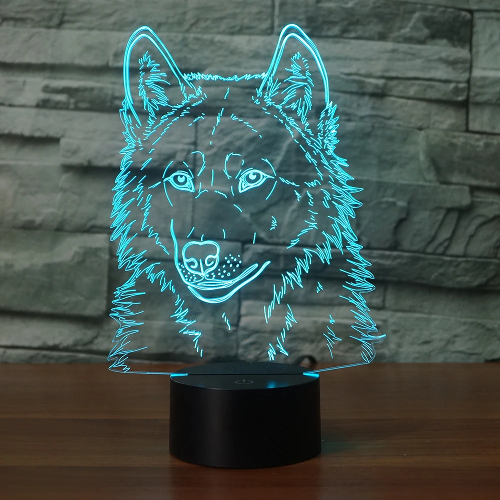 3D иллюзия СВЕТОДИОДНЫЙ Ночник Лампа 7 цветов Изменение животных Волк ночник