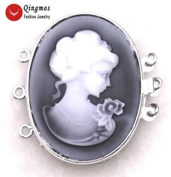 

Qingmos Trendy Gray 30*40mm Oval Cameo Beauty Head Design 3 Strands Craft Clasp Accessories for Jewelry Making Necklace gp123