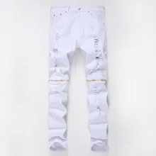 Осенние мужские повседневные джинсовые брюки классические ковбойские юные джинсы с молниями на коленях тонкие мужские брюки мужские черные красные белые джинсы брюки