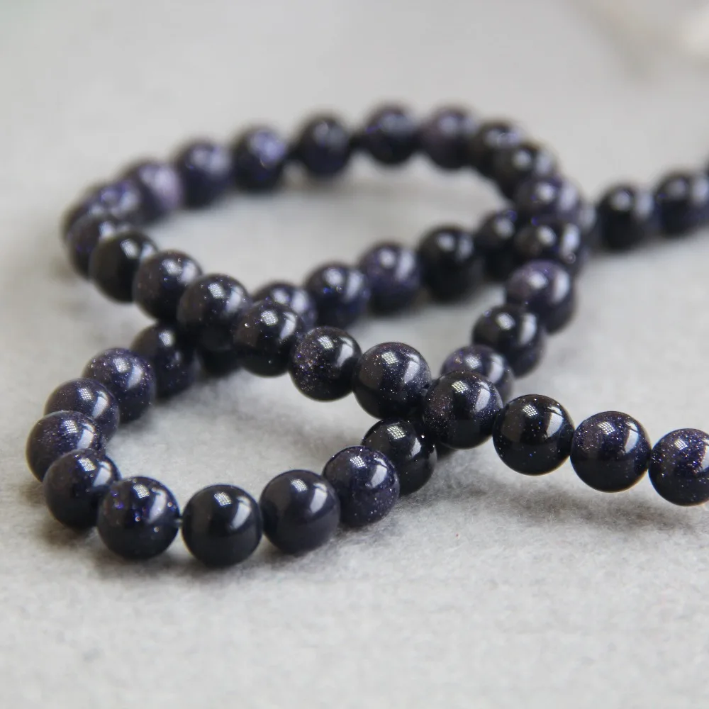 8mm Fashion Natural Blue Sandstone Gold-Color Sand Stone Beads Round Loose 15inch Women Jewelry Making Design Girls Gifts | Украшения и