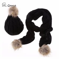 SYi Qarce Solid Colors 2 Pcs/Set Winter Wool Knitted Hat with Scarf Set Beanies for Girl's Women Winter Keep Warm Set NT123-27 SYi Qarce Solid Colors 2 Pcs/Set Winter Wool Knitted Hat with Scarf Set Beanies for Girl's Women Winter Keep Warm Set NT123-27