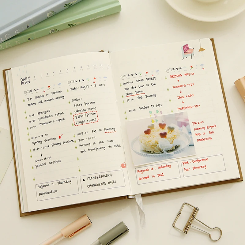 Cute Stationery Notebook 365 Planner Kawaii a5 Semanal Mensal Diário Diário Cadernos Revistas Material Escolar 2024 - Imagem 6