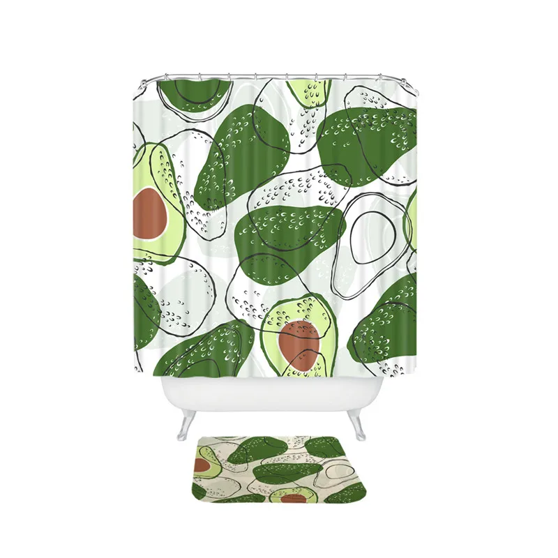 Miracille Avocado Bathroom Curtain Mat Set Waterproof Polyester Shower Curtains and Anti-slip Mat Home Decoration - Цвет: 001