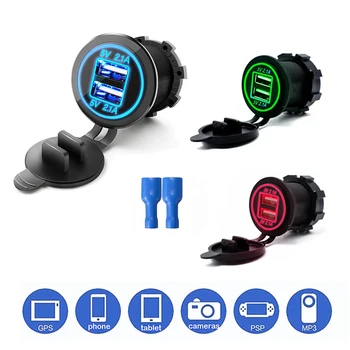 

Dual USB Car Charger Cigarette Lighter 2 Port Usb Car Charger 12V-24V With Led Light Power Adapter For Motorcycle Auto Truck ATV