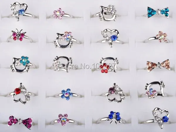 5 шт. посеребренные кольца с кристаллами разных дизайнов милые детские вечерние регулируемые кольца