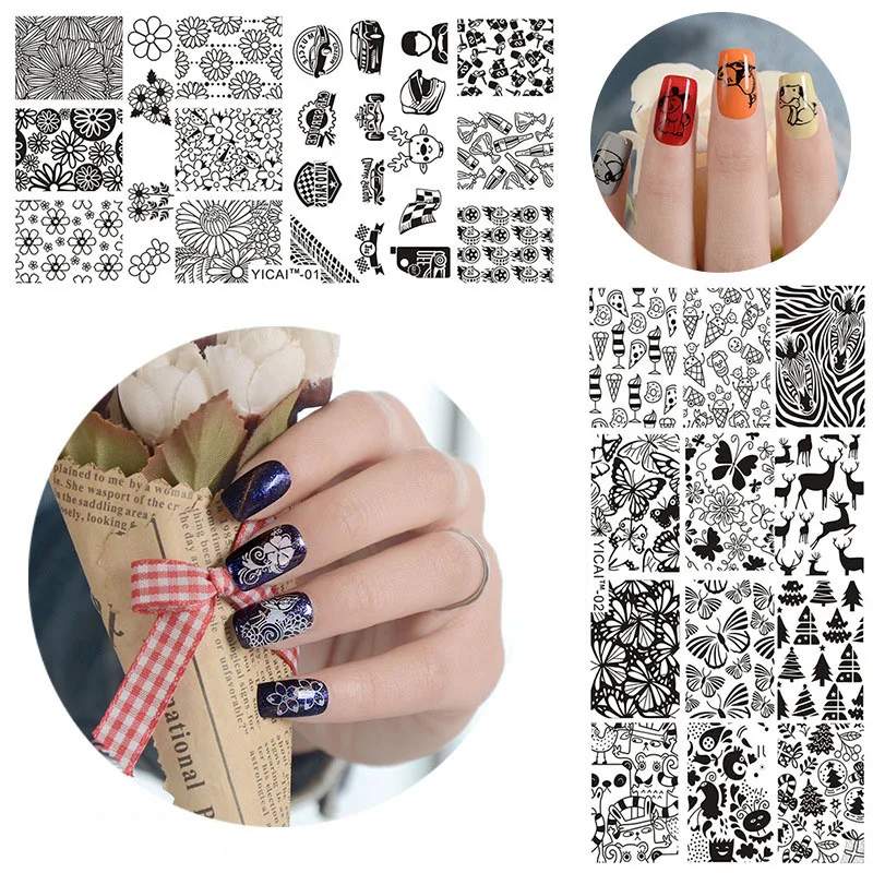

1 Pcs 6.5x12.5CM Nail Art Flower Painting Template Beauty Grils Pattern DIY Design Steel Stamp Template Nail polish Stencils