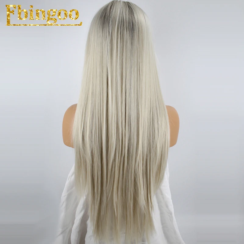 Ebingoo длинные прямые Borwn Ombre Platunum Blonde 613 синтетическая Синтетические волосы на кружеве парик высокого Температура волокно парик для Для женщин