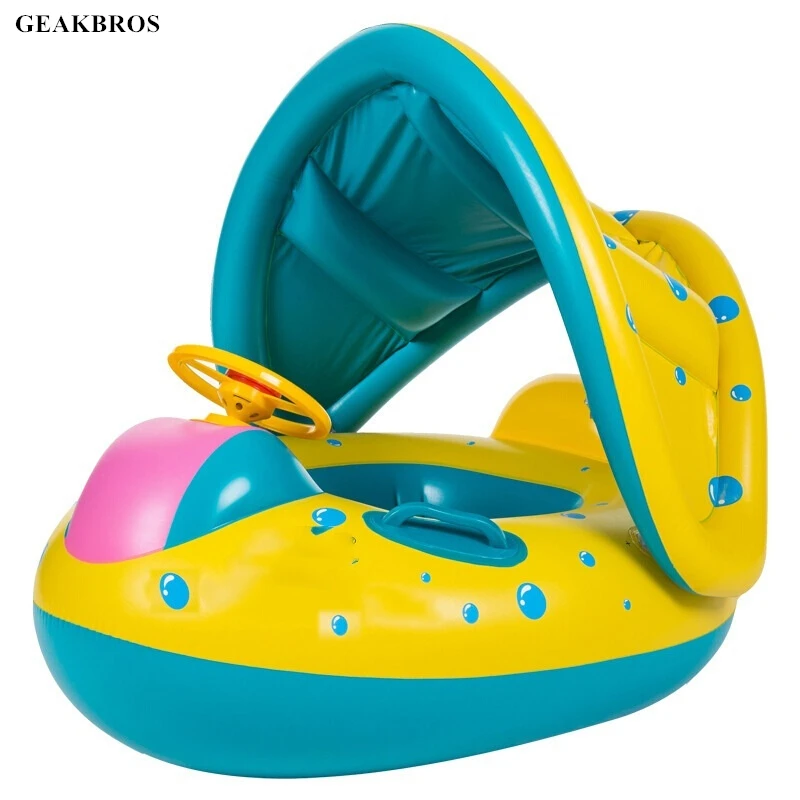 Baby Safe Inflatable Swimming Ring Pool Infant Swimming Pool Float Adjustable Sunshade Seat Baby Bathing Circle Inflatable Wheel