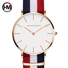 Hannah Martin-Relojes de marca de lujo para hombres y mujeres, reloj de cuarzo informal a la moda, sencillo, de nailon