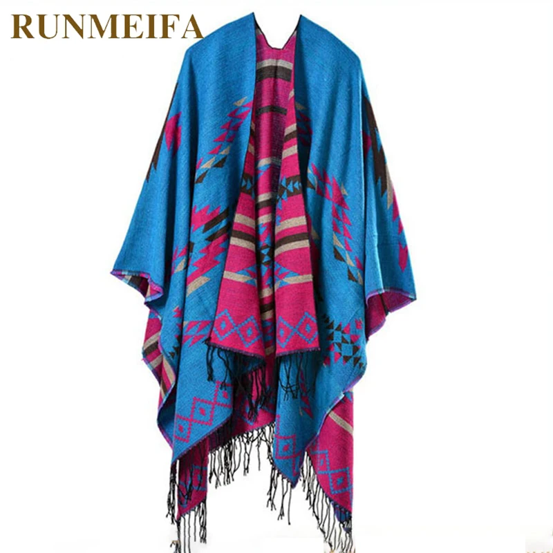 

[UNMEIFA] New Fashion Fringe Ethnic Geometric Women's Batwing Cape Poncho Knit Top Cardigan Sweater Coat Hip Scarf Shawl