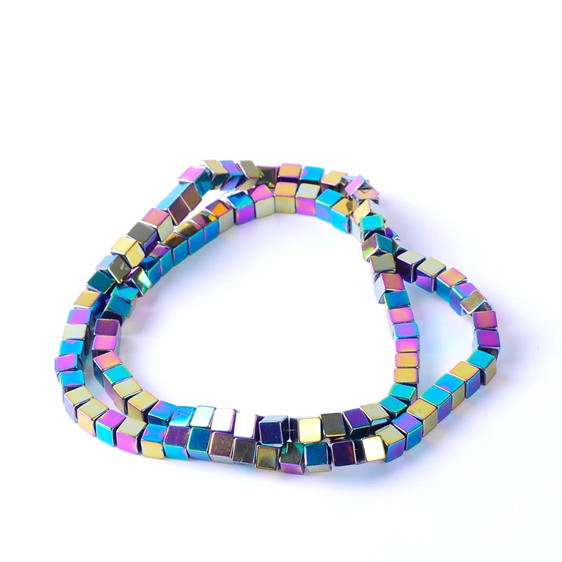 

1pack/lot 2/3/4mm Natural stone bright multi-color square loose spacer hematite strand beads for DIY jewelry necklace making