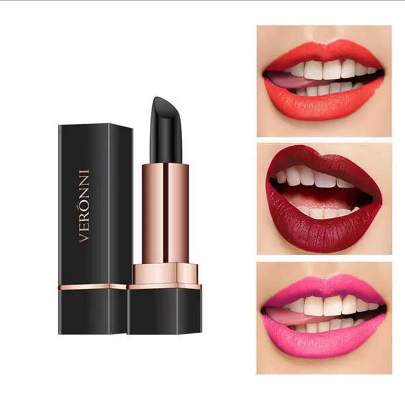 

VERONNI Matte Lipstick Moisturizer 3 Color Change Black Rose Velvet Lipstick Long Lasting Smooth Sexy Lip Stick Nude Cosmetic
