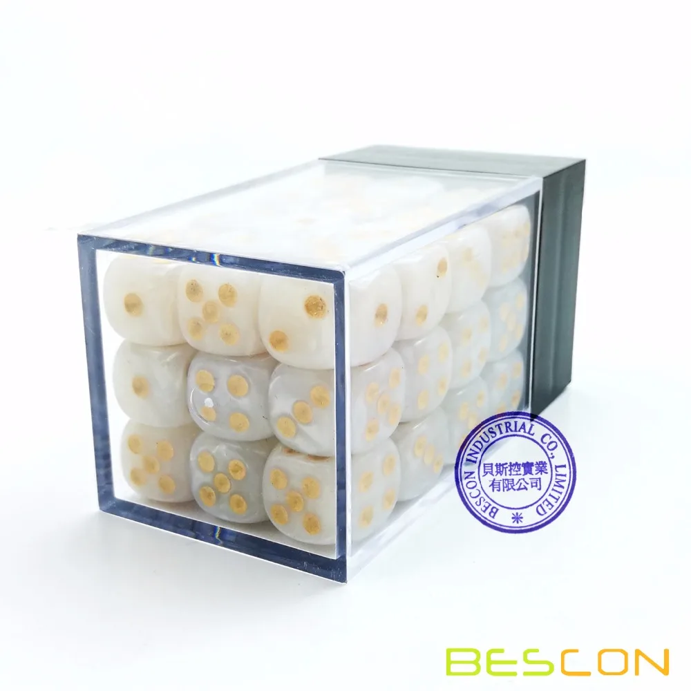 Bescon 12mm 6 Sided Dice 36 in Brick Box, 12mm Six Sided Die (36) Block of Dice, Marble White 2