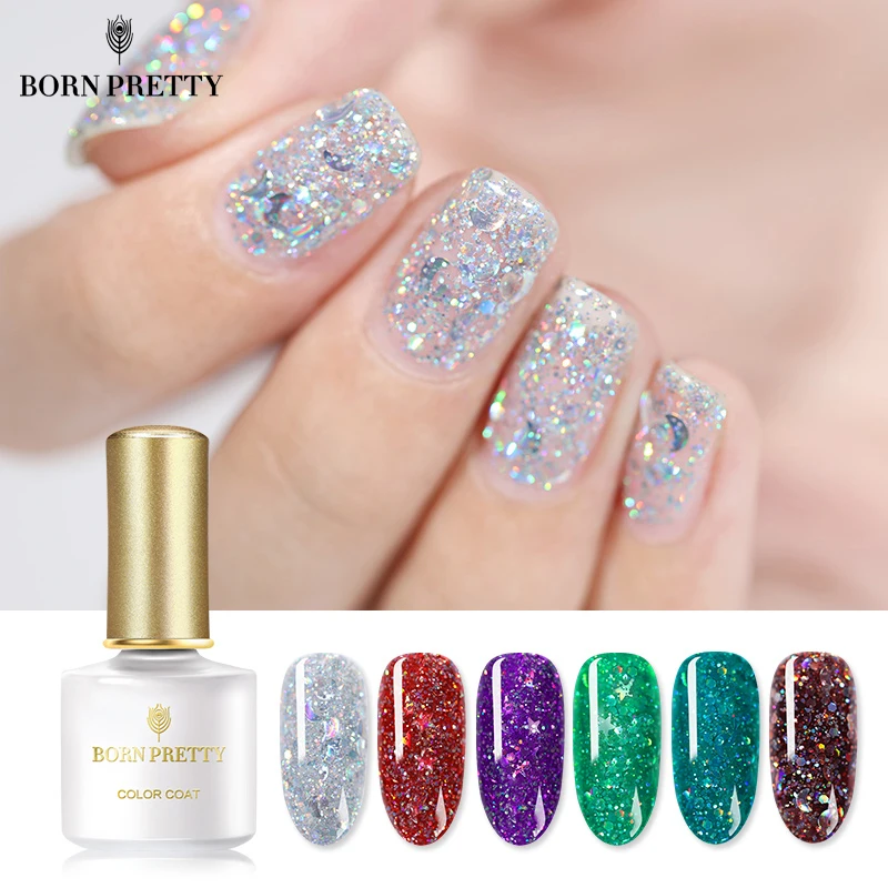 

BORN PRETTY Holographic Sequins Nail Gel Polish 6ml Laser Star Moon Glitter Bling Soak Off UV Gel Varnish